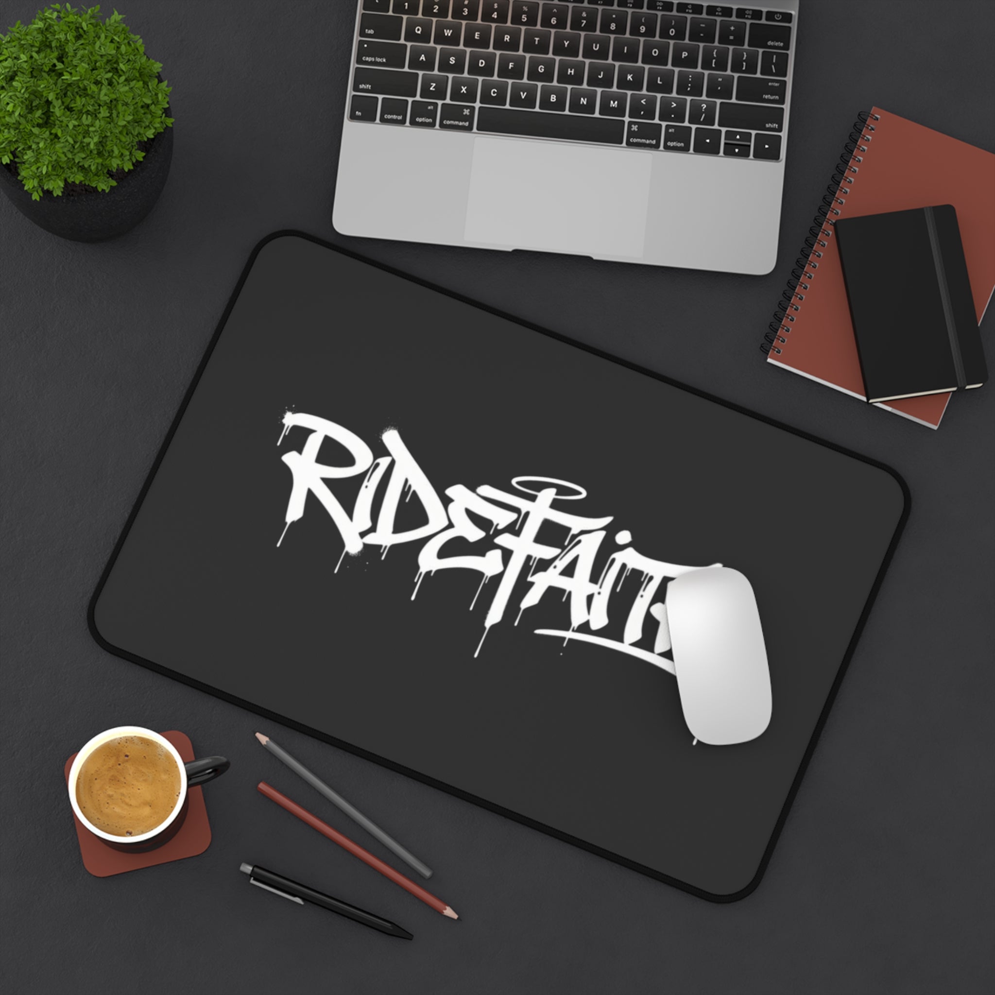 Ride Faith Graffiti Desk Mat — Black Gaming/Office Mouse Pad