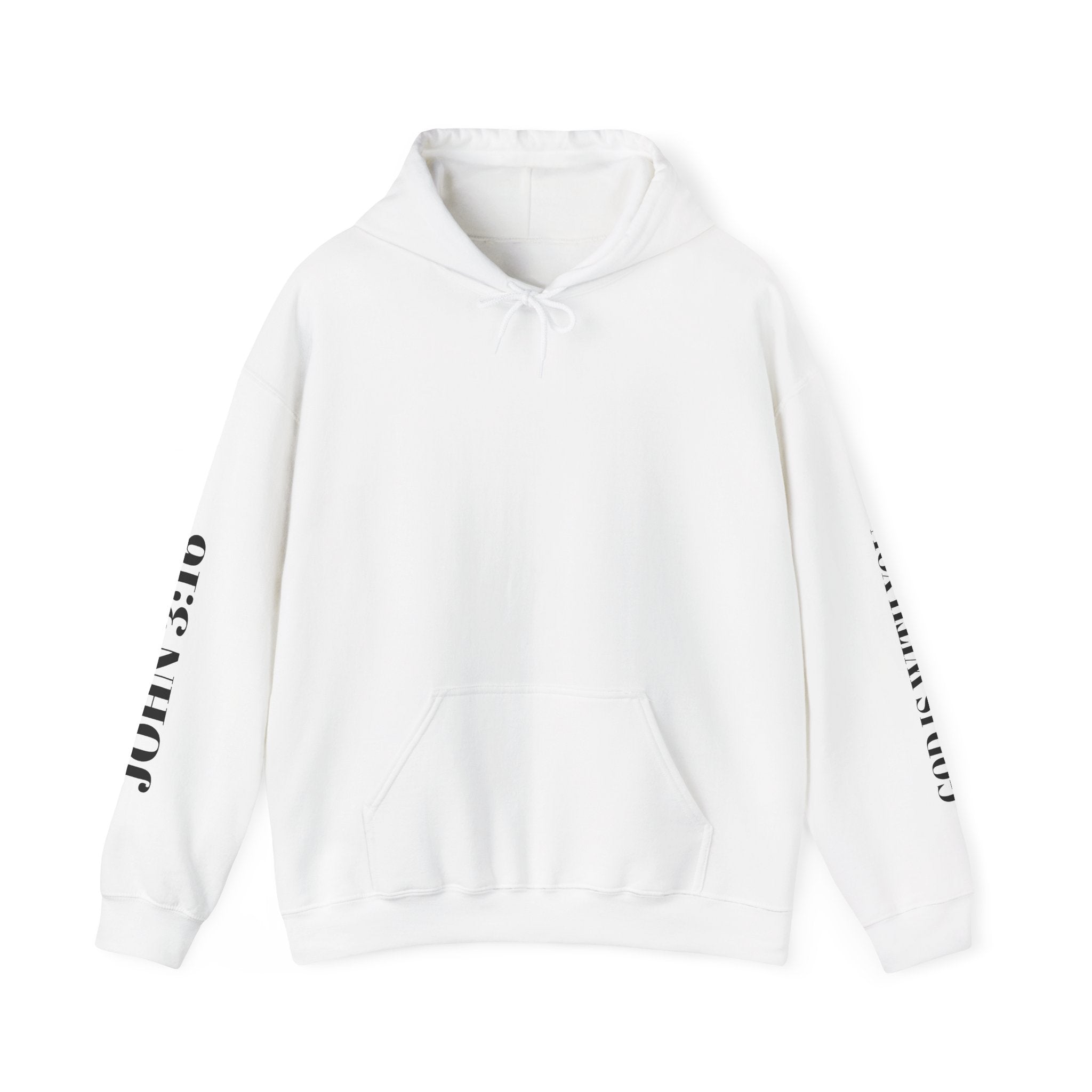 Christian Cross Hoodie — John 3:16 Scripture Pullover with Sleeve Text