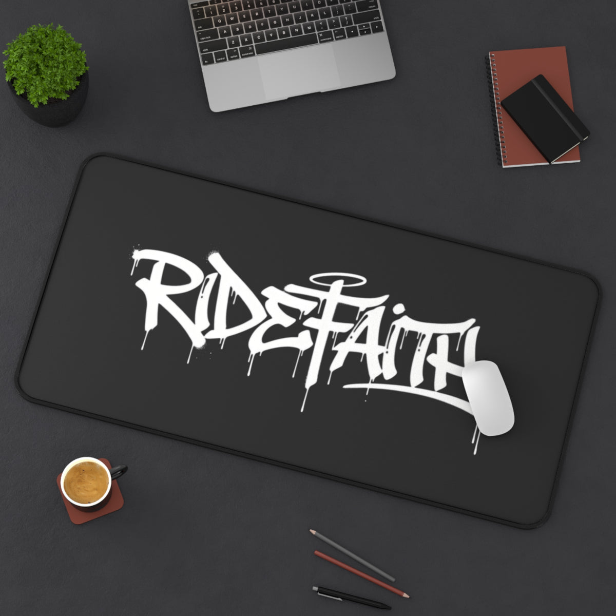 Ride Faith Graffiti Desk Mat — Black Gaming/Office Mouse Pad