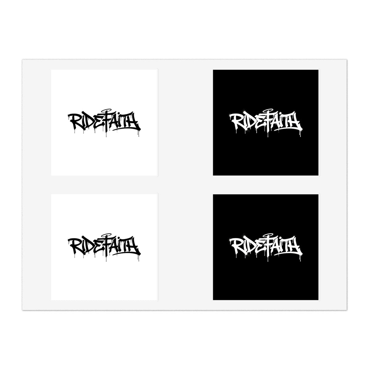 RideFaith Graffiti Logo Sticker Sheet — Black & White & Holographic