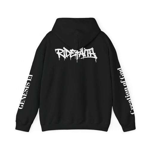 Jesus Portrait Hoodie — 'Jesus' Chest Script with 'Creation of God' Sleeve Graphic