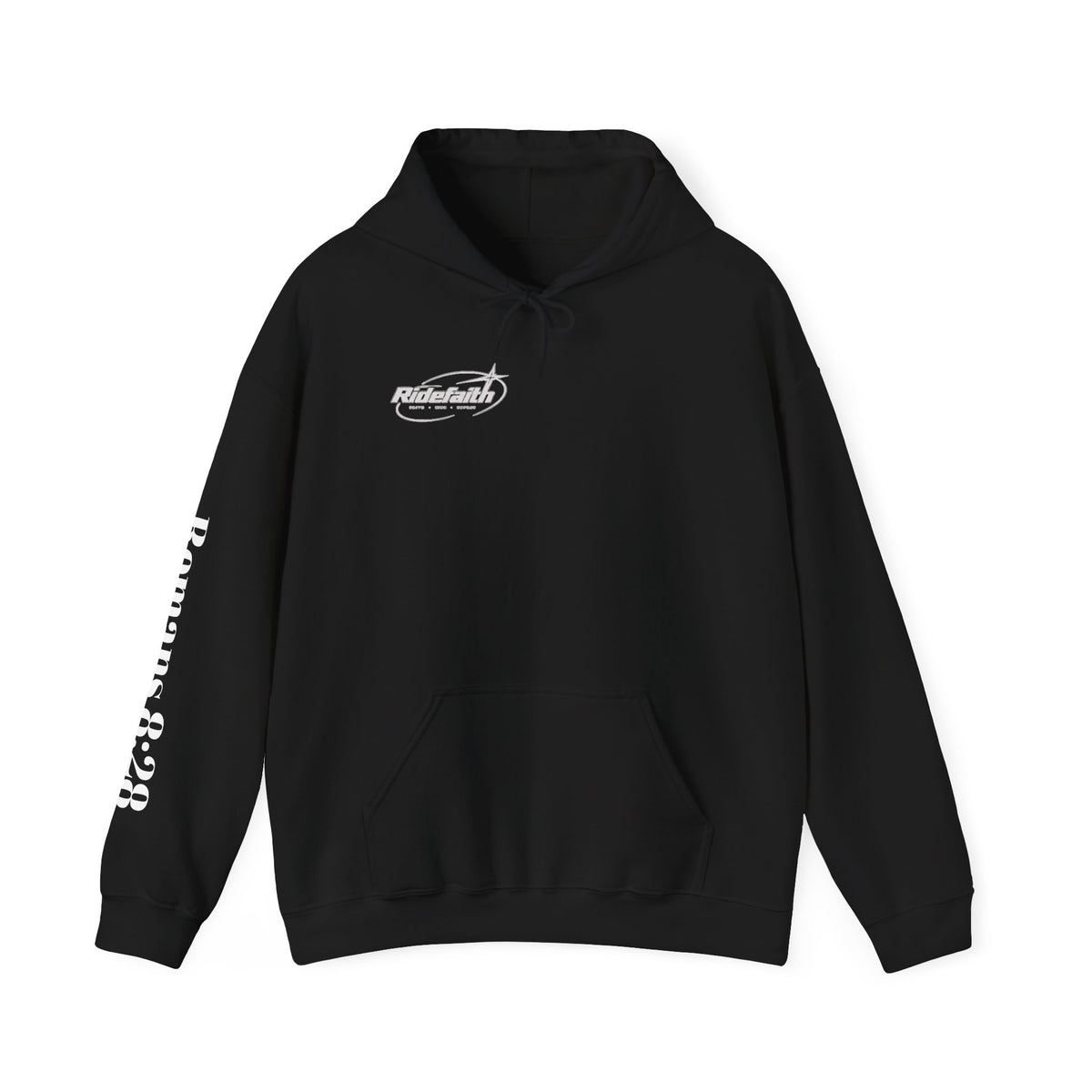 Faith Fuel Hoodie — "Faith Fuels the Ride" Romans 8:28 Graphic Hoodie
