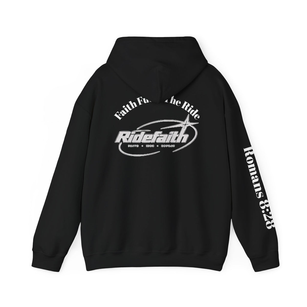 Faith Fuel Hoodie — "Faith Fuels the Ride" Romans 8:28 Graphic Hoodie